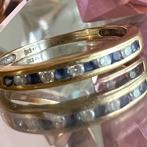 Made in Italy 14 karat yellow gold natural sapphire diamond wedding/band/ring